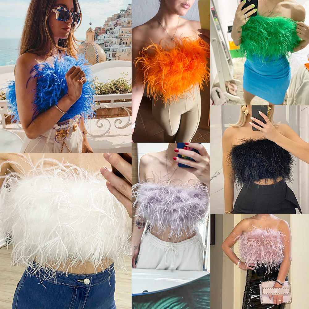 Women's Ostrich Feather Top Bandeau Tube Top Strapless Fur Bra Vest Pa –  Jancoco Max Official Store