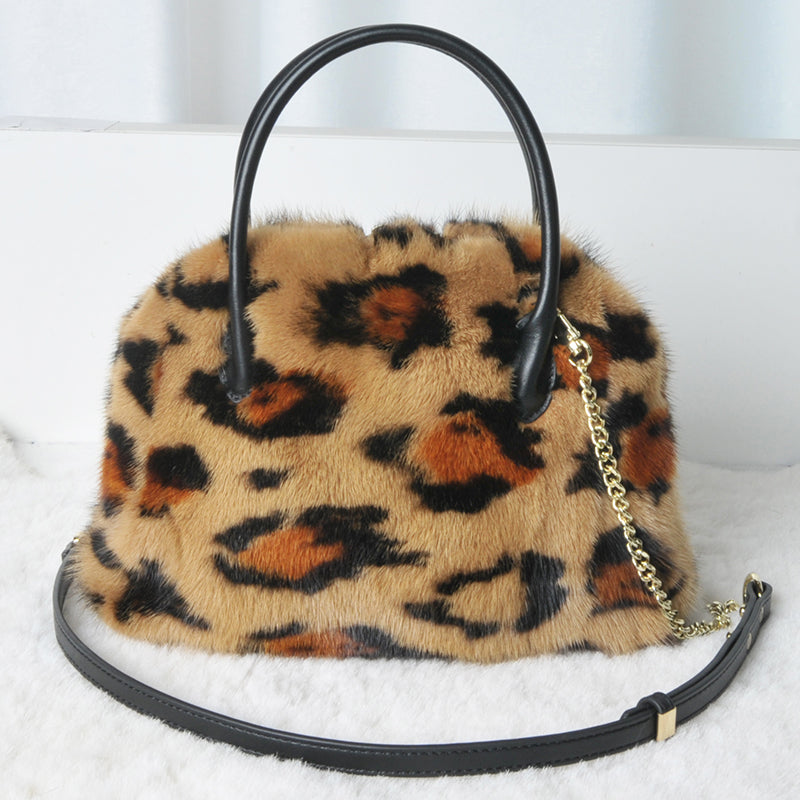 FENDI Baguette Brown Real Mink Fur Bag