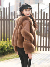 Load image into Gallery viewer, Women Real Leather Jacket Fox Fur Coats Winter Fashion Thick Warm