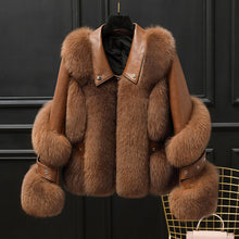 Load image into Gallery viewer, Women Real Leather Jacket Fox Fur Coats Winter Fashion Thick Warm