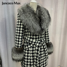 Load image into Gallery viewer, Women Winter New Wool Coat Fox Sleeve Long Real Fox Fur Jacket Warm Overcoat