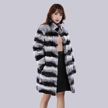 Load image into Gallery viewer, Women's Fashion Rex Rabbit Fur Long Coats Luxury Chinchilla Overcoats