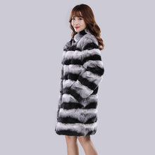 Load image into Gallery viewer, Women's Fashion Rex Rabbit Fur Long Coats Luxury Chinchilla Overcoats