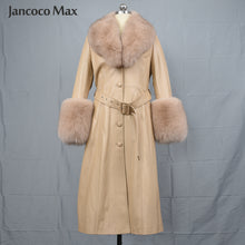 Load image into Gallery viewer, Women Fashion Long Leather Jackets Winter Real Fox Fur Windbreaker