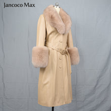Load image into Gallery viewer, Women Fashion Long Leather Jackets Winter Real Fox Fur Windbreaker