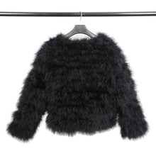 Load image into Gallery viewer, Women Real Ostrich Fur Coat Genuine Feather Winter Jacket Overcoat Long Sleeves Black