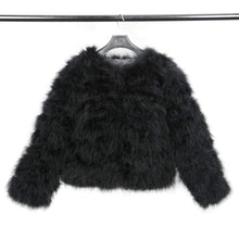 Load image into Gallery viewer, Women Real Ostrich Fur Coat Genuine Feather Winter Jacket Overcoat Long Sleeves Black