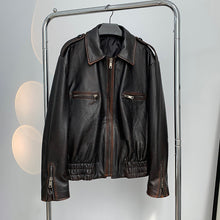 Load image into Gallery viewer, Women Distress Genuine Leather Jacket Spring New Style Vintage Cowhide Leather Jacket