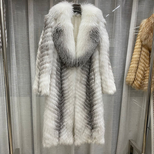 Women Real Fox Fur Coat High Street Big Fur Collar Long Fur Jacket
