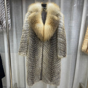 Women Real Fox Fur Coat High Street Big Fur Collar Long Fur Jacket