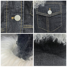 Load image into Gallery viewer, New Design Women Trendy Black Denim Jacket with Thick Fluffy Mongolia Fur Collar Cuffs