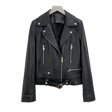 Load image into Gallery viewer, Women Genuine Leather Jackets Fashion Belt Motorcycle Jackets Biker Leather Coat For Lady 2022 Sheepskin FG4046