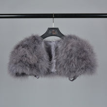 Load image into Gallery viewer, Real Fur Cape Shrug Genuine Ostrich Feather Fur Shawl Poncho Grey