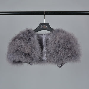Real Fur Cape Shrug Genuine Ostrich Feather Fur Shawl Poncho Grey