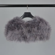 Load image into Gallery viewer, Real Fur Cape Shrug Genuine Ostrich Feather Fur Shawl Poncho Grey