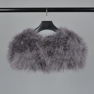 Real Fur Cape Shrug Genuine Ostrich Feather Fur Shawl Poncho Grey