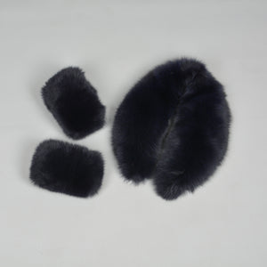 Women Real Fox Fur Collar Cuffs  Winter Fashion Magnetic Navy Scarf