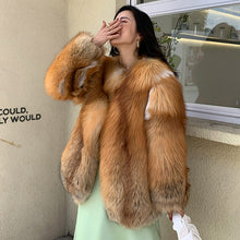 Load image into Gallery viewer, Lady Natural Fox Fur Coat 2022 New Fluffy Long Sleeve Slit Luxury Warm Overcoat  Winter 4921