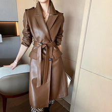 Load image into Gallery viewer, Women 2022 New Leather Trench Coats Lady Fashion Streetwear Genuine Leather Jacket Long Full Sleeve Female Clothing CL4872