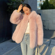 Load image into Gallery viewer, Ladies Fox Fur Coat 2022 New Long Sleeve Stand Collar Fluffy Fur Luxury Overcoat Mid Length Warm Winter 4918