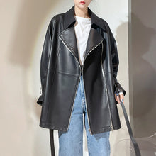 Load image into Gallery viewer, 2022 New Style Genuine Sheepskin Leather Jacket Luxury Real Leather Coat Oversize With Belt CL4871
