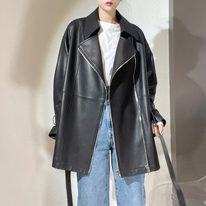 2022 New Style Genuine Sheepskin Leather Jacket Luxury Real Leather Coat Oversize With Belt CL4871