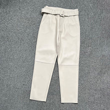 Load image into Gallery viewer, Women Cropped Leather Pants Slim Belt Pencil Pants Solid Leather Sheepskin Harem Pants Casual 2022 New TF4054