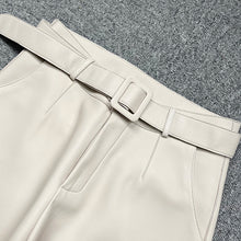 Load image into Gallery viewer, Women Cropped Leather Pants Slim Belt Pencil Pants Solid Leather Sheepskin Harem Pants Casual 2022 New TF4054