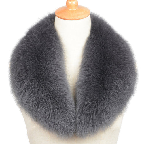 Real Fox Fur Winter Warm Solid Jacket Coat Shawls Dark Grey Collar