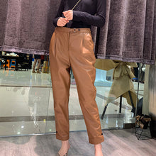 Load image into Gallery viewer, Women Leather Pants Solid High Waist Slim Pencil Pants Leather Sheepskin Trousers 2022 New BJ3954