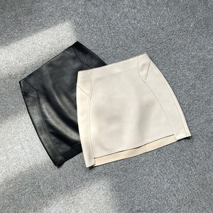 Lady Leather Sheepskin Skirt Solid Simple Front Rear Asymmetric Design Hip Wrap Short Dress 2022 Autumn Winter New TF4795