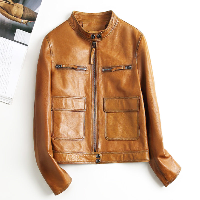 Women Real Leather Jacket Autumn Cool Style Short Motorcycle Jacket Genuine Sheepskin Classic Jackets CL4010