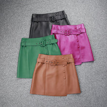 Load image into Gallery viewer, Women&#39;s Leather Sheepskin Skirt A-line Belt Button Commuter Asymmetric Design 2022 Autumn Winter New TF4748