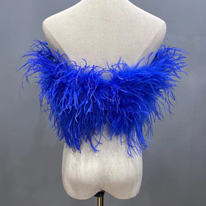 Ostrich Feather Top Fur Tube Top Strapless Fur Boa Bandeau Bra