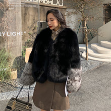 Load image into Gallery viewer, 2022 New Women&#39;s Fox Fur Coat Silver Fox Sleeve Luxury Fluffy Fur Overcoat Warm Winter 4920