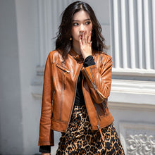 Load image into Gallery viewer, Spring Autumn Trend Style Genuine Leather Jackets For Women Full Sleeve Black Leather Coat Zipper Fashion Biker Jacket AEL4066