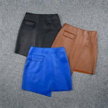 Load image into Gallery viewer, 2022 New Women Leather Sheepskin Skirt Versatile Asymmetric Button Pack Hip Skirt Solid Short Dress Autumn Winter TF4796