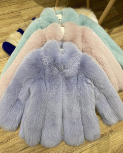 Ladies Fox Fur Coat 2022 New Long Sleeve Stand Collar Fluffy Fur Luxury Overcoat Mid Length Warm Winter 4918