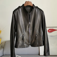 Load image into Gallery viewer, 2022 Spring Leather Jackets Women Fashion Motorcycle Sheepskin Coat Lady Autumn Biker Jacket Black Full Sleeve CL4004