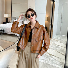 Load image into Gallery viewer, Lady Fashion Black Vegetable Tanned Leather Jackets Women Sheep Coat Vintage Motorcycle Jacket Spring Autumn Streetwear CL4019