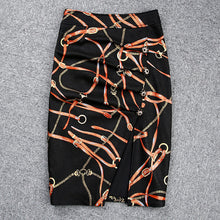 Load image into Gallery viewer, Lady Leather Skirts Genuine Sheepskin Printed Pleated Slit Sexy Hip Wrap Mid-Length Skirt 2022 Autumn Winter New TF4749