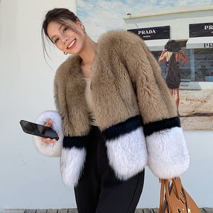 2022 New Women's Imported Fox Fur Coat Long Sleeve Winter Luxury Fluffy Overcoat 4894
