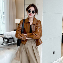 Load image into Gallery viewer, Lady Fashion Black Vegetable Tanned Leather Jackets Women Sheep Coat Vintage Motorcycle Jacket Spring Autumn Streetwear CL4019