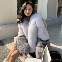 Load image into Gallery viewer, 2022 New Women&#39;s Fox Fur Coat Silver Fox Sleeve Luxury Fluffy Fur Overcoat Warm Winter 4920