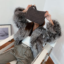 Load image into Gallery viewer, 2022 New Ladies Silver Fox Fur Coat Collared V-neck Long Sleeve Luxury Fluffy Overcoat Warm Winter 4908