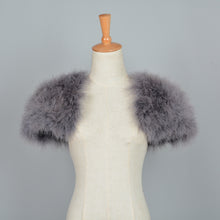 Load image into Gallery viewer, Real Fur Cape Shrug Genuine Ostrich Feather Fur Shawl Poncho Grey