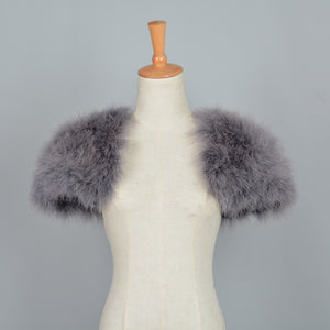 Real Fur Cape Shrug Genuine Ostrich Feather Fur Shawl Poncho Grey