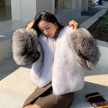 Load image into Gallery viewer, 2022 New Women&#39;s Fox Fur Coat Silver Fox Sleeve Luxury Fluffy Fur Overcoat Warm Winter 4920