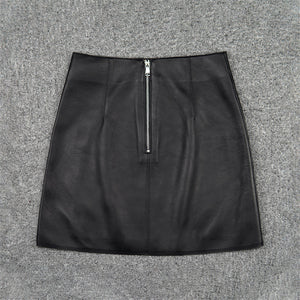 Lady Leather Sheepskin Skirt Solid Simple Front Rear Asymmetric Design Hip Wrap Short Dress 2022 Autumn Winter New TF4795
