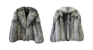2022 New Ladies Silver Fox Fur Coat Collared V-neck Long Sleeve Luxury Fluffy Overcoat Warm Winter 4908
